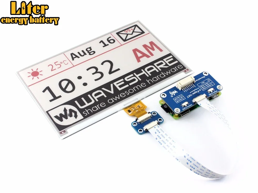 Waveshare 640x384 7.5inch E-Ink display HAT for Raspberry Pi 2B/3B/Zero WThree-color:Red Black White SPI Interface No Backlight |