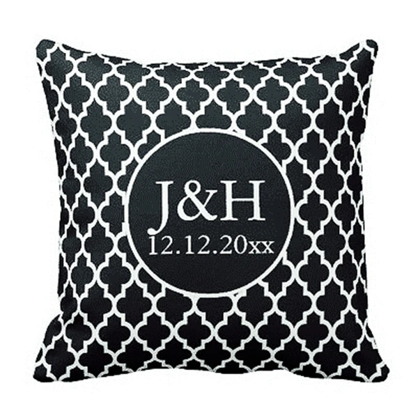 

Custom Initial Quatrefoil Cushion Cover Personalized Monogram Throw Pillow Case Black White Anniversary Wedding Gift Chair Decor