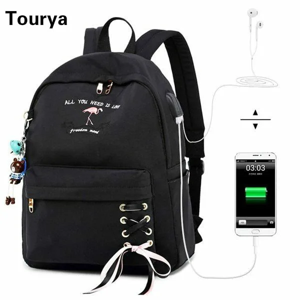 Женский рюкзак для ноутбука Tourya школьный с usb зарядкой отделением наушников и