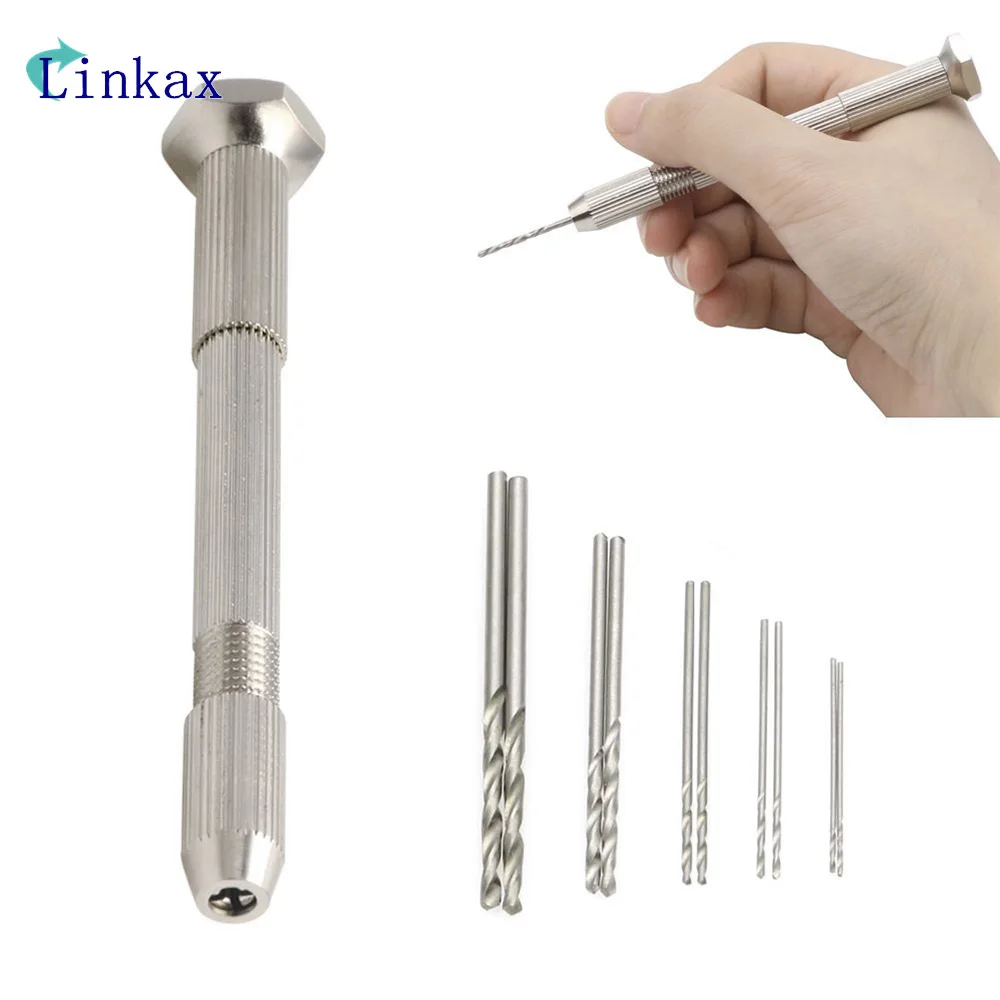 

Mini Micro Aluminum Hand Drill With Keyless Chuck +10pc Twist Drill Bit Woodworking Drilling Rotary Tools