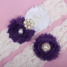 Фиолетовый Потертый шифон цветок свадебные подвязки комплект ручной работы невесты Keepsake бросить аксессуары нестандартного размера