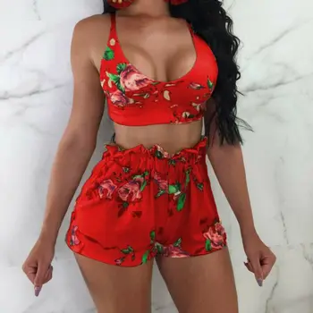 

Sexy Women Ladies Floral 2 Piece Bodycon Crop Top Pants Set Swimwear Swimsuit Romper Biquini Holiday Summer Beach Wear Plus Size