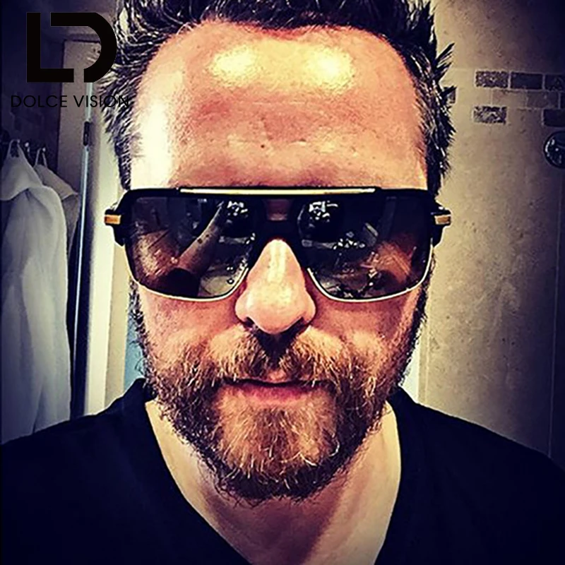 

DOLCE VISION Luxury Sunglasses Men Vintage Designer Square Gradient Male Sun Glasses Metal UV400 Oculos Double Bridge Eyewear