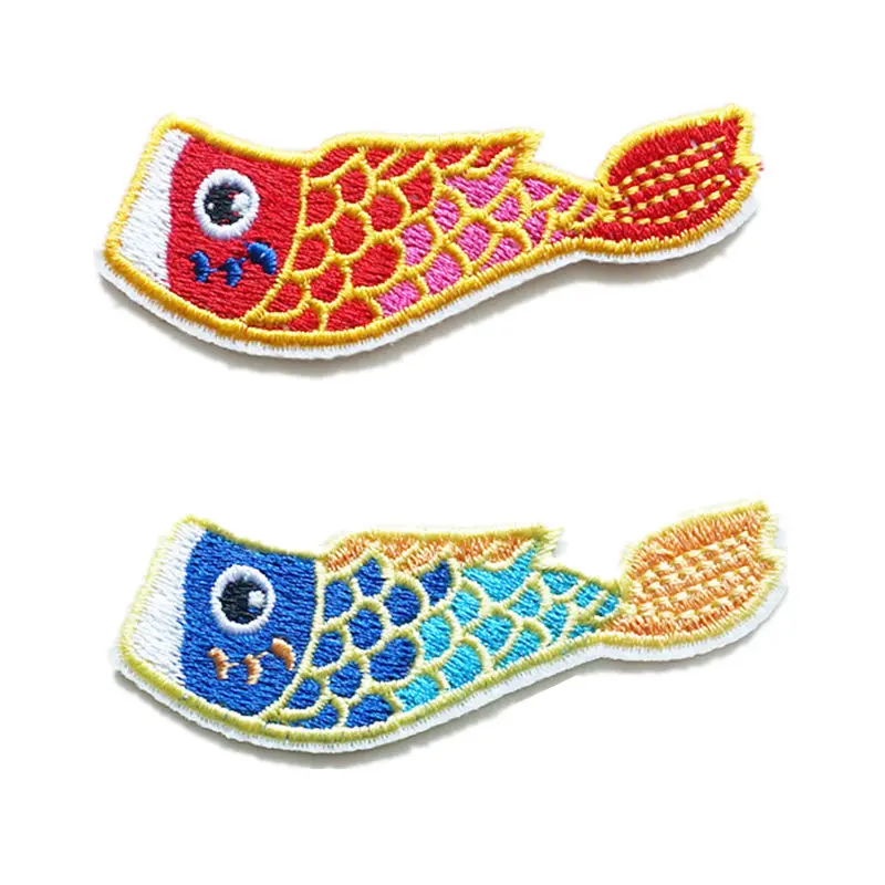 

Embroidery Patch Japan Squid Flag Red Cyan Fish Sew Iron On Embroidered Patches Badges For Bag Jeans Hat T Shirt DIY Appliques