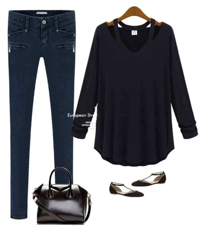 Женская Повседневная рубашка размера плюс, с v-образным вырезом, с открытыми плечами, хлопковая блузка с длинным рукавом, топы, футболки, модная блузка, сорочка для женщин C14 - Цвет: Черный