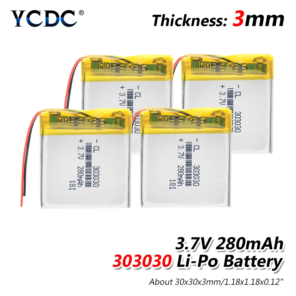 

1/2/4x 2019 New 3.7 V 280mAh 303030 Li-Po Battery GPS Mini Camera PDA Pos Machine Lithium Ion Polymer Batteries Rechargeable