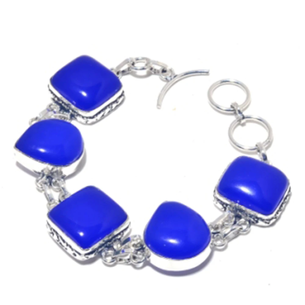 

Blue Chalcedony Bracelet Silver Overlay over Copper, 20cm , B3842
