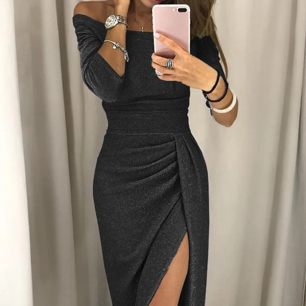 Autumn Winter Female sexy Bodycon new year party Dresses Long Sleeve off shoulder Women Sexy Dress