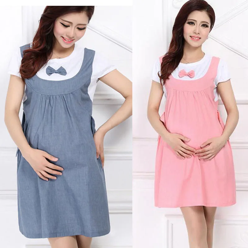 

Summer maternity clothing maternity dress fashion one-piece dress faux two piece maternity braces skirt for pregnant women BB06