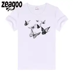 Zeagoo бабочки Повседневное одноцветное Plain Crew Neck Slim Fit мягкий короткий рукав Футболка белая Для женщин в Черный и белый цвета печати