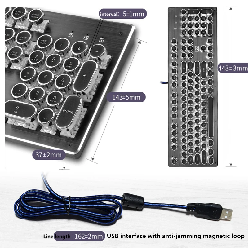 Стимпанк настоящая механическая клавиатура игра круглый ключ ноутбук 104 ключ проводной usb внешний компьютер настольный офис esports