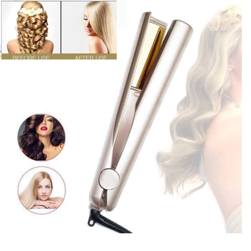 

New Arrival Iron 2 in 1 Hair Straightening Curling Gold Plated Titanium Xams Gift US/EU/UK Plug 110-240V Voltage
