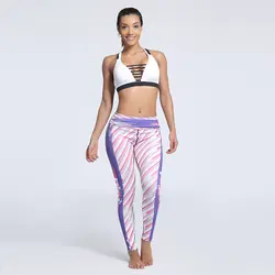 2019 Новое поступление модные 3D для женщин цифровой розовый в полоску с принтом фитнес тонкий высокая талия брюки с капюшоном Бесплатная