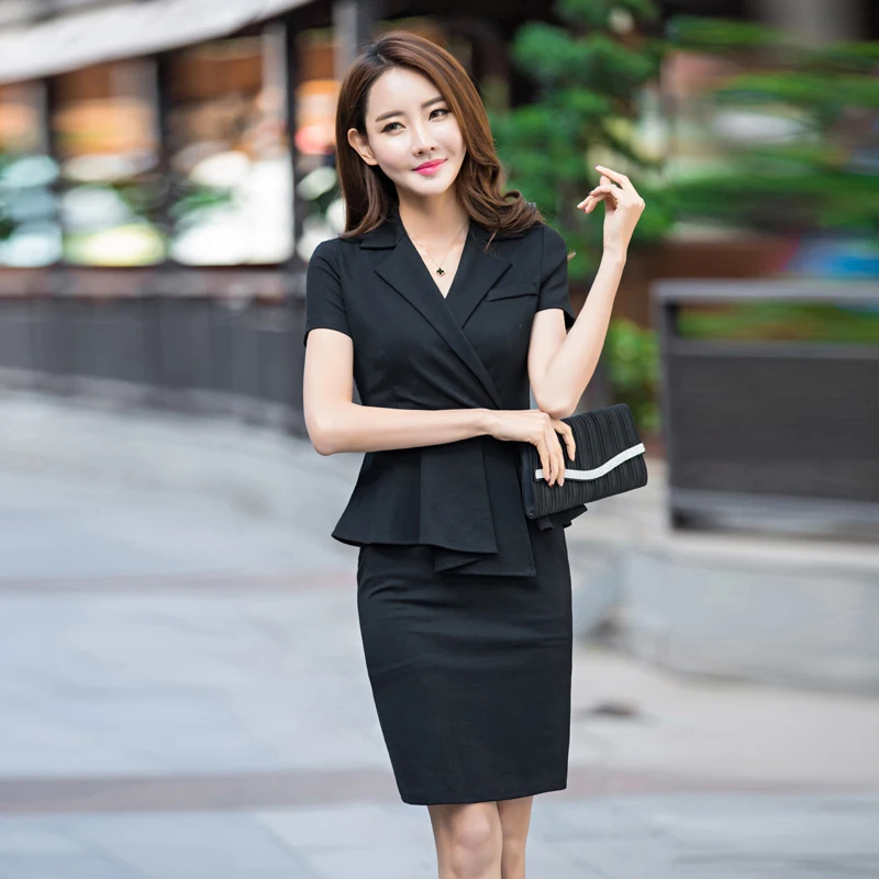 Casual Mi Élégantes Femmes Volants Z531 Coréenne Courtes À Black Manches Entaillé Taille Mode blue Robes Pk0wO8nX
