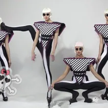 Леди Гага Сексуальная сценическая танцевальная одежда костюм в полоску топы с треугольником обтягивающие штаны топы-трубы 3 шт. женские модные комплекты одежды