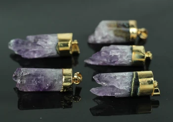

5Pcs/Lot,Raw Stone Druzy Cylinder Pendant Beads,Purple Crystal Quartz Drusy Tube With Gold Edges Pendant Charm,Jewelry Making
