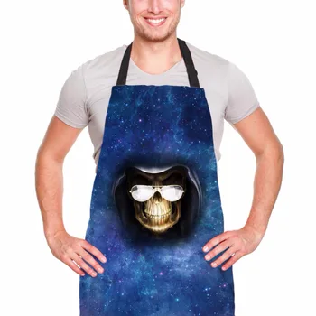 

FORUDESIGNS Denim Cat Halloween Skull Print Chef Sleeveless Apron Painter Protect Clothes Apron Gardener Anti Dirty Funny Apron