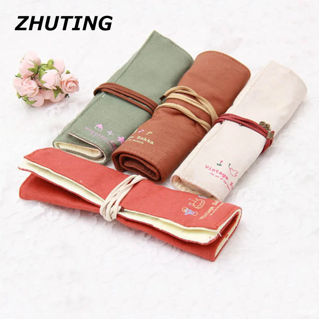 

Brand new 18 * 23 cm Large Capacity Pencil Case Roll Rope Pen Bag Pencil Box Case Canvas Pouch 4 color