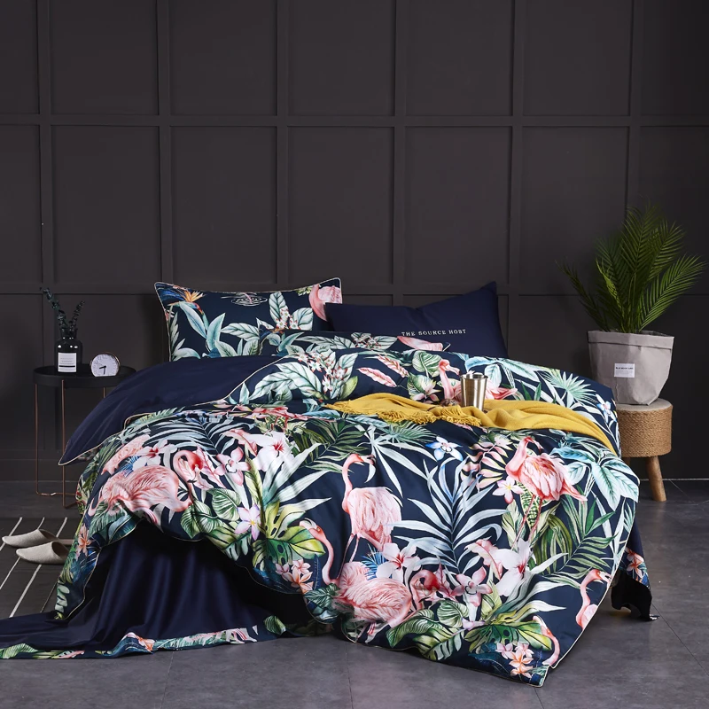 Egyptian Cotton Soft Duvet Cover Fitted Bed Sheet Set Flamingo
