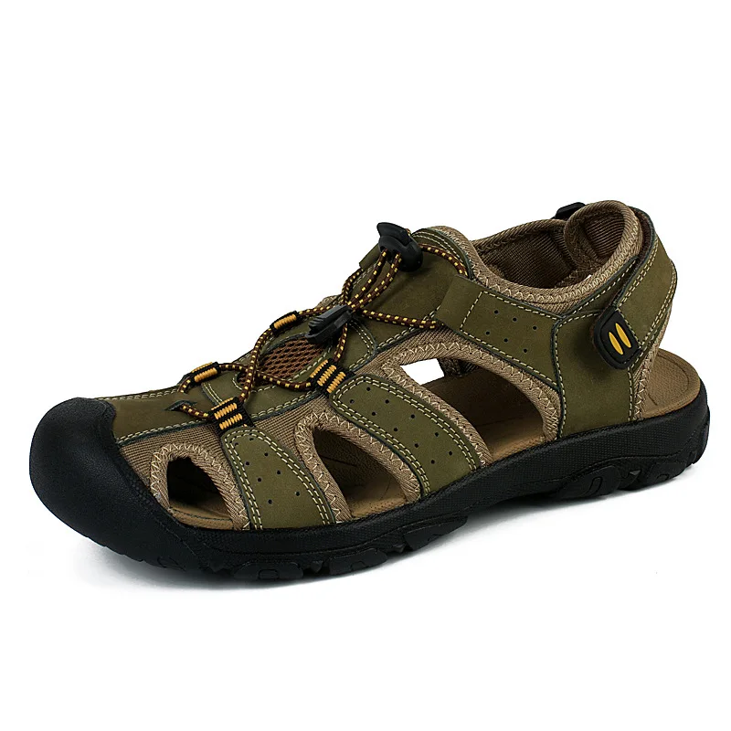 

2018 Fashion Quality Genuine Leather Men Sandals Mesh Soft Fisherman Summer Casual Shoes Men Beach Sandalias Men Shoes Size 47