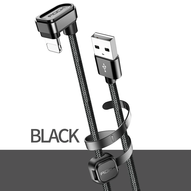ROCK для iPhone кабель 2.1A Быстрая зарядка игровой кабель для iPhone 6 7 8 x xs max usb зарядный шнур 8 pin 180 градусов адаптер Кабели - Цвет: Черный