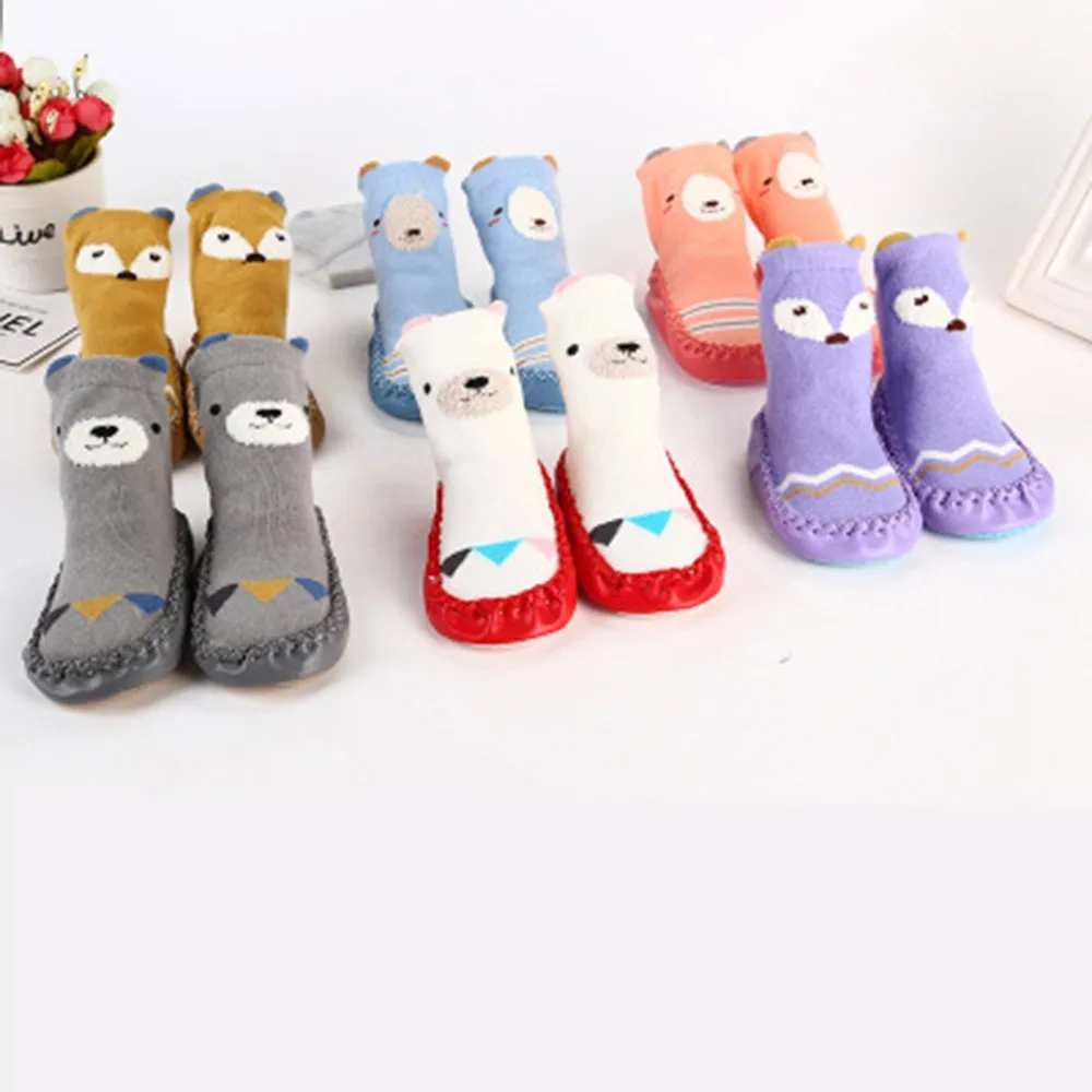 Носки для новорожденных; хлопковые детские носки для малышей; плотные теплые нескользящие носки с рисунками животных; тапочки; аксессуары для малышей