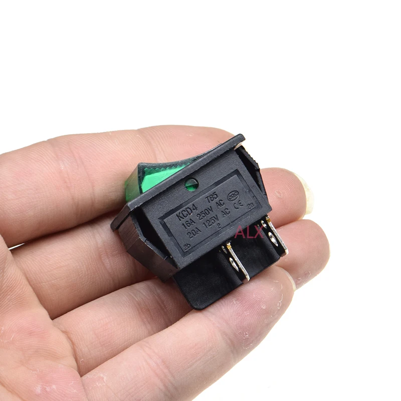 5 шт. KCD4-201n 4 PIN кнопочный выключатель с зеленым светодиодным светом вкл/выкл лодочные выключатели питания 16A/250 В 20A/125 в 25*31 мм 25*31