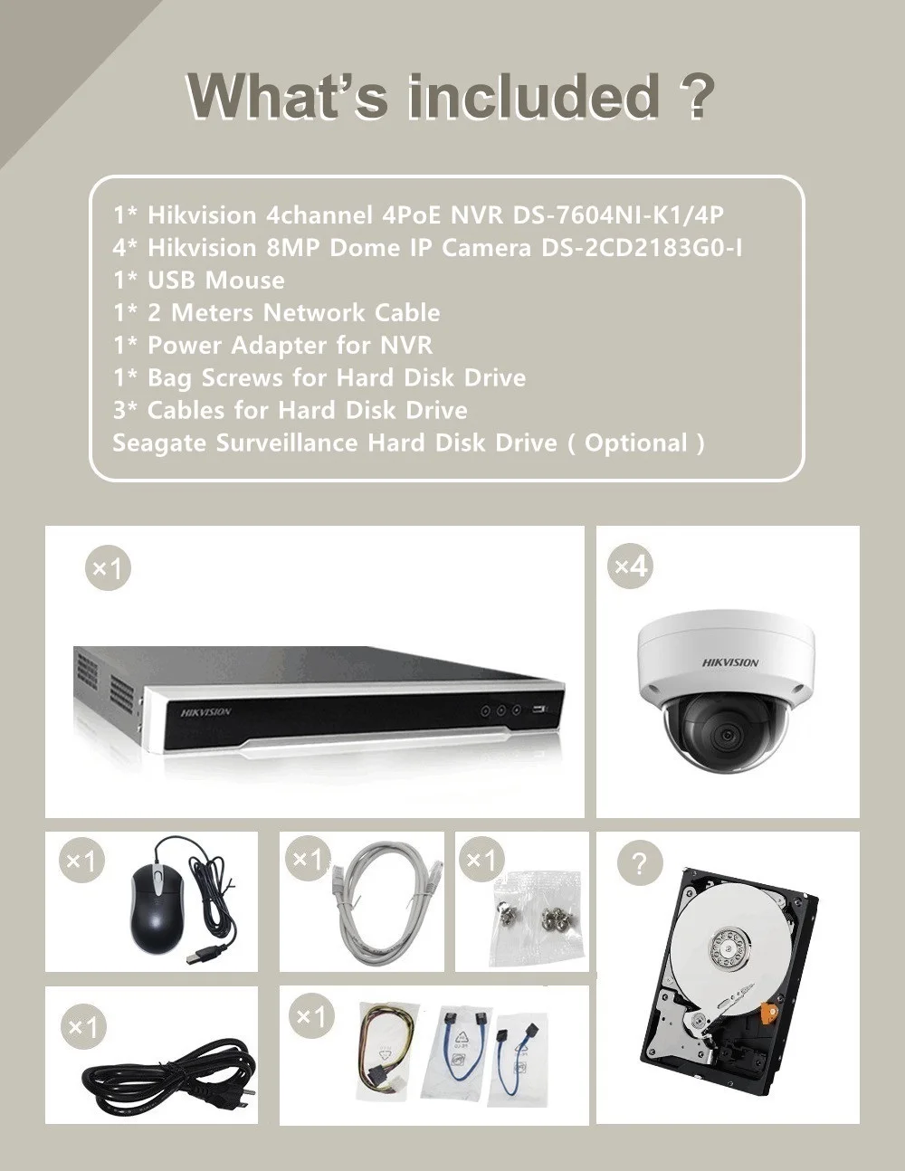 Ip-камера Hikvision 4CH 4POE NVR+ 4 шт DS-2CD2183G0-I 8MP сетевая Мини купольная камера видеонаблюдения POE sd-карта 30 м IR H.265