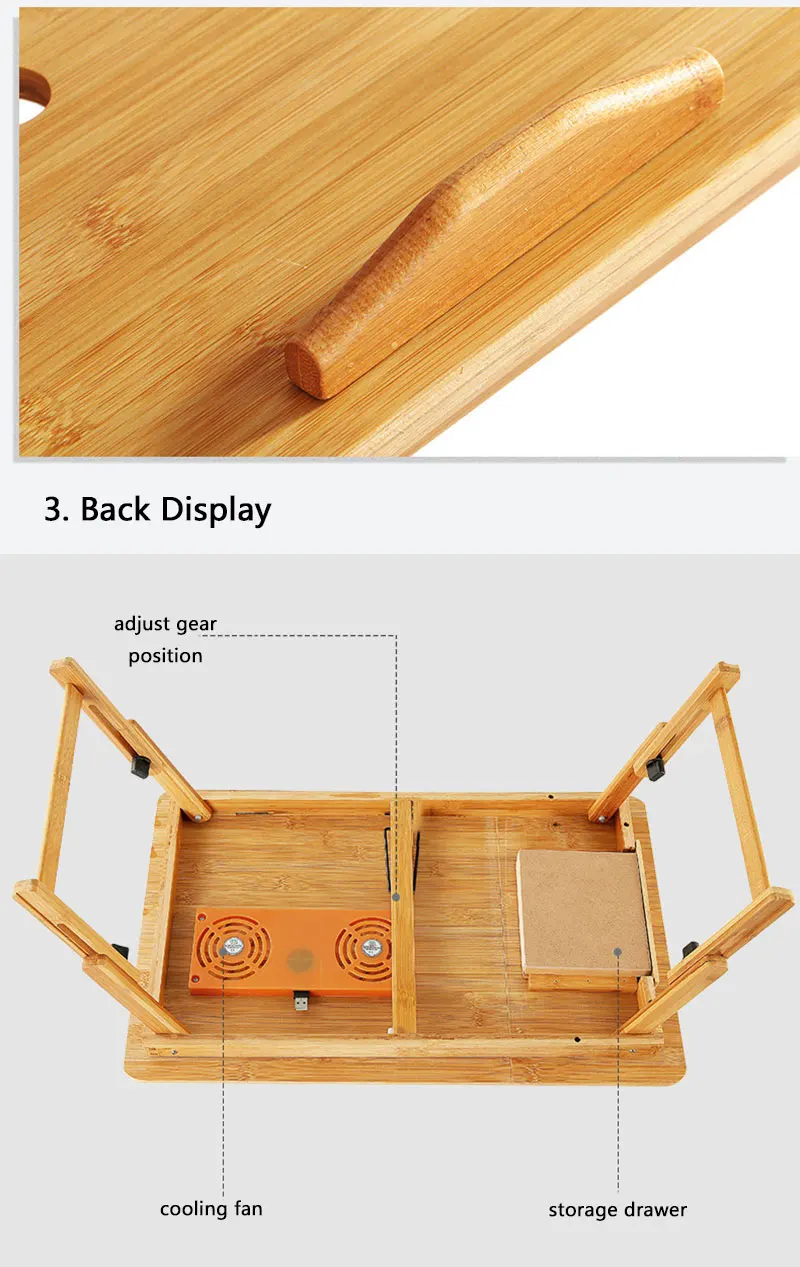 Складной Портативный Бамбуковый стол для ноутбука регулируемая кровать тетрадь стенд стол с двойной вентилятор охлаждения ящиком 50*30 см