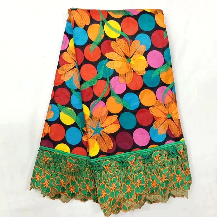 

2018 Newest High quality Colorful African Ankara wax with guipure lace fabric embroidered 6 yards for lady dress