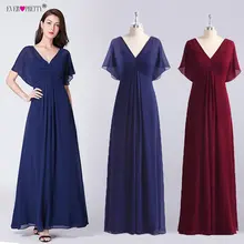 

Navy Blue Chiffon Evening Dresses Long Ever Pretty New V-neck Elegant Long Dress A-line Burgundy Party Gowns Vestidos Festa