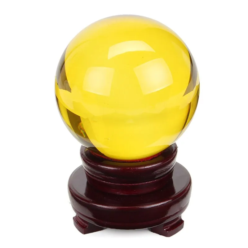 yellow color transparent clear crystal ball glass ball with base for yellow ornaments