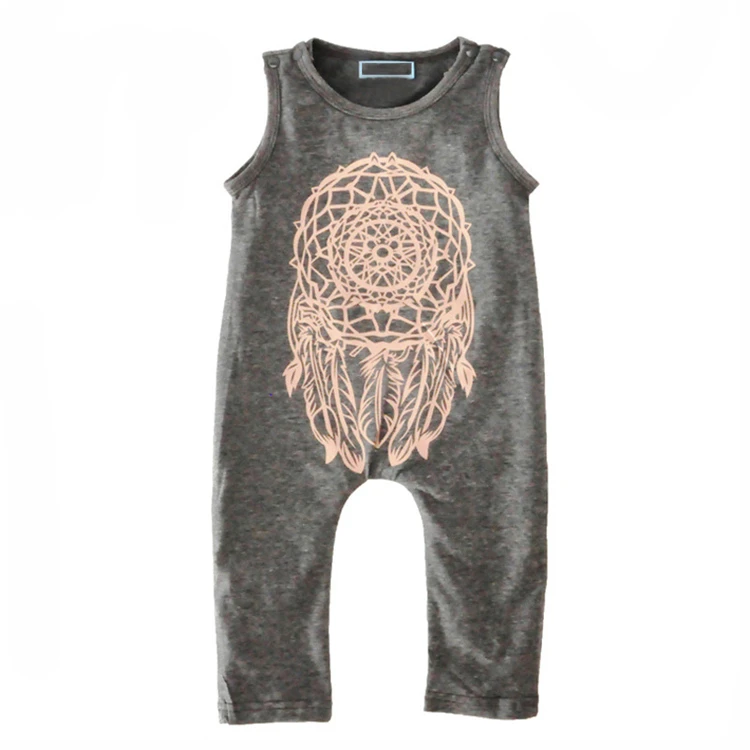 Newborn Baby Girl Romper Baby Boy Jumpsuit Clothes summer Print Sleeveless feather baby boy romper Age 0-24M 3T 4T (10)