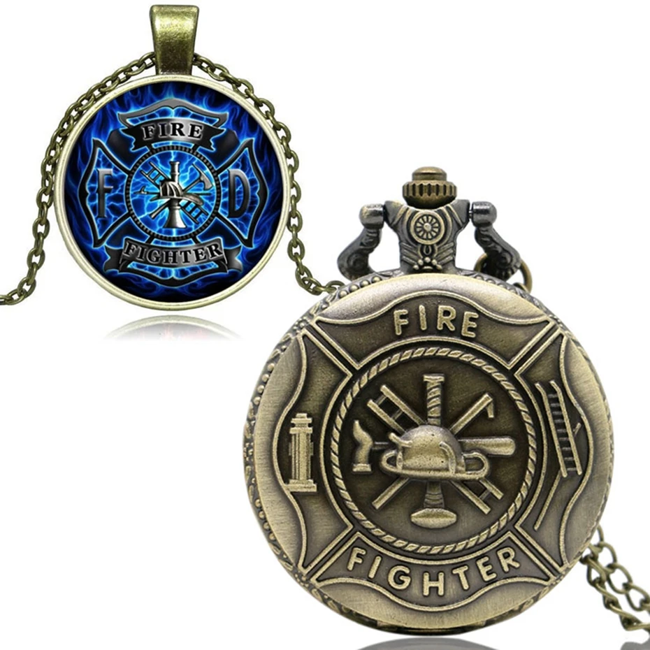 Vintage BronzeRed Fire Fighter Quartz Pendant Pocket Watch Chain Necklace Jewelry Firefighter Gifts Sets for Men Women Ulzzang 2017 2018 christmas Gifts (5)