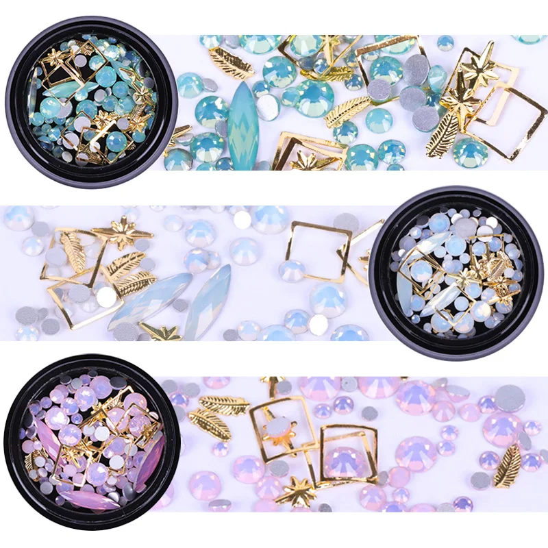 

Opal 3D Nail Art Decoration Nail Rhinestone Gold Metal Nail Studs Flat Back Gem Stones DIY Manicure Nail Tools