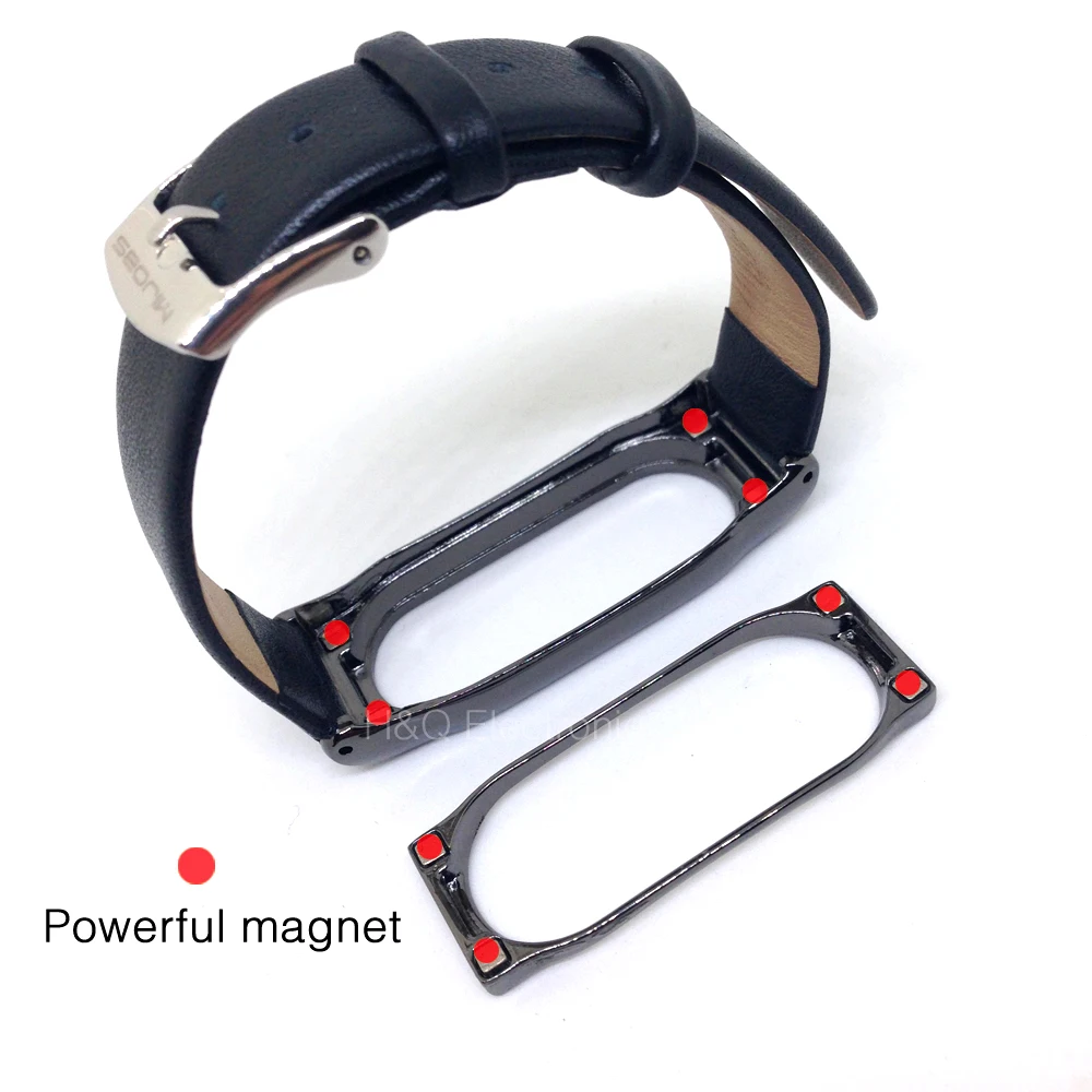 Оригинальный регулируемый кожаный ремешок Mijobs Xiaomi Mi Band 2 с металлической рамкой