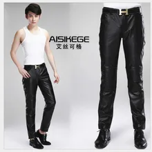 M-4XL Осенне-зимняя обувь Новые мужские штаны из натуральной кожи тонкий черный теплые брюки мотоцикл Штаны для певицы для сцены костюмы