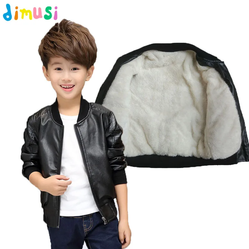 

DIMUSI Children Boys Winter Fleece Thick Jackets Kids PU Leather Jacket Solid Children's WindBreaker Warm Clothes Outwears,WC011