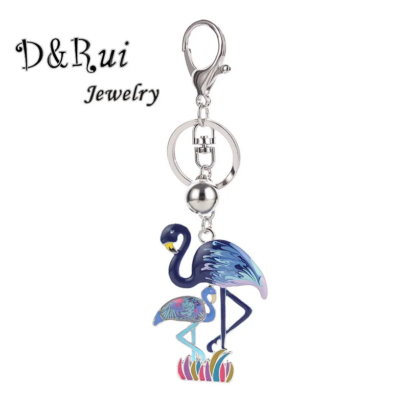 Wholesale Silver Color Flamingo Key Chain Bag Keyrings Charms Ladies
