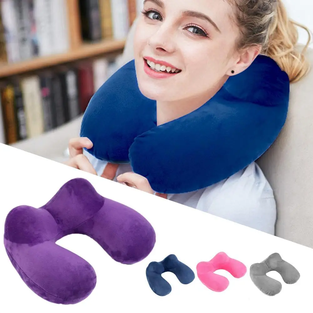 

U-Shape Travel Pillow for Airplane Inflatable Neck Pillow Travel Accessories 4Colors Comfortable Pillows for Sleep Home Textile