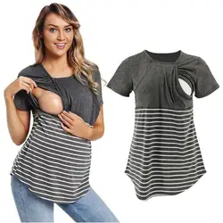 Летняя одежда для беременных; топы для грудного вскармливания для мам и беременных; футболка в полоску с коротким рукавом для беременных