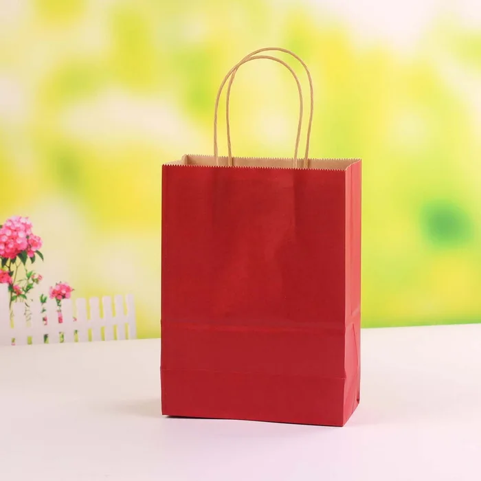 

Solid Paper Bag with Handle Middle Size 21x15x8cm 10pcs/lot Popular Colors Biodegradable Kraft for Wedding Gift Bag Shopping Bag