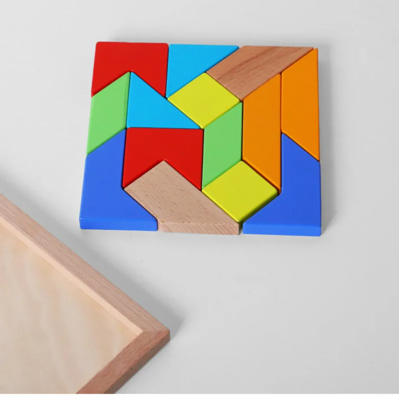 Деревянный Tangram 14 шт. головоломка красочный квадратный IQ игра головоломка геометрическая форма 3D головоломка Танграм игрушки для детей