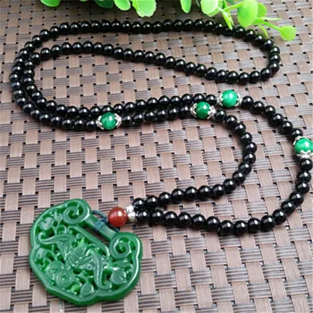 

Exquisite natural JADESt pendant Carved Green Green auspicious lock Pendant Necklace exquisite men and women sweater chain
