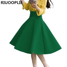 RIUOOPLIE/элегантная юбка с высокой талией и плиссировкой; Цвет зеленый, черный, белый; расклешенные юбки до колена