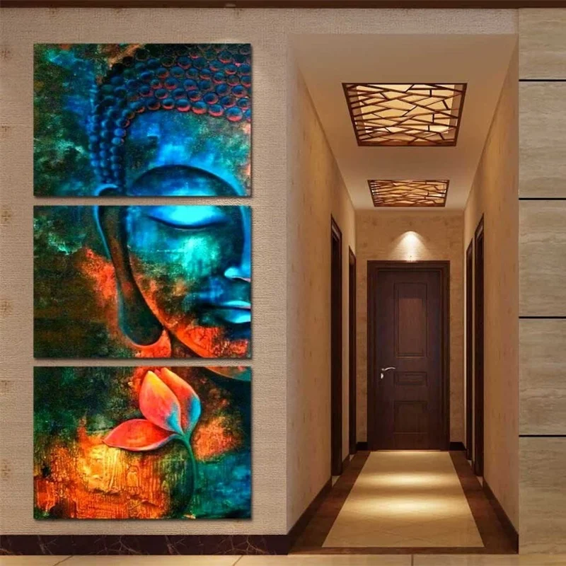 Günstige Bunte Abstrakte Blau Buddha Mit Lotus Moderne Wohnkultur Leinwand Drucken Religiöse Malerei Wand Kunst Bild Für Wohnzimmer