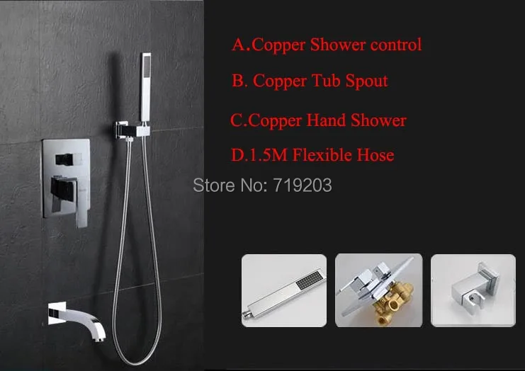 Wall Mounted Brass Bath Shower Mixer Faucet Chrome Finished Concealed