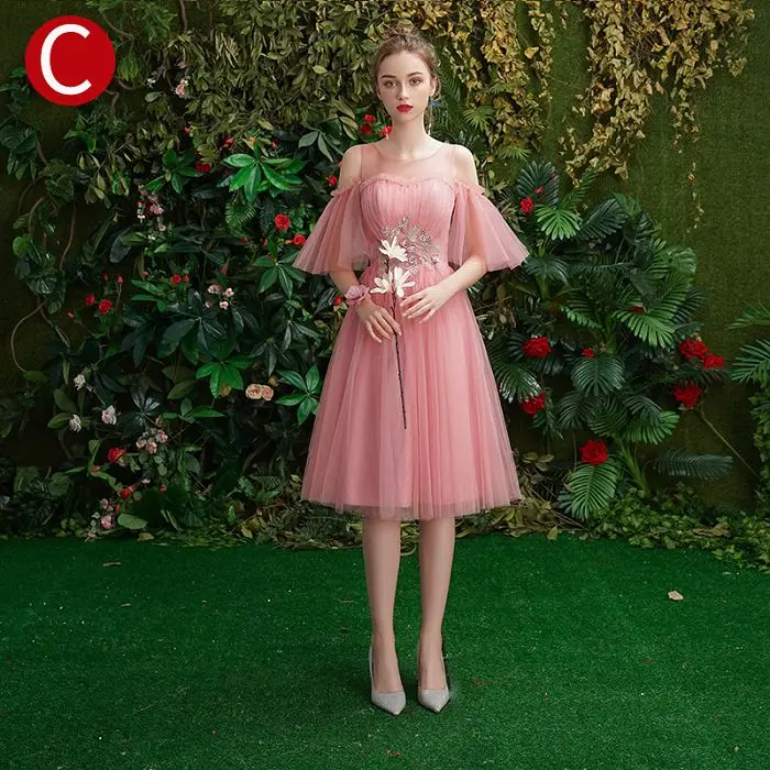 Красивое серое платье подружки невесты Emily короткое для женщин Vestidos Para Festa ТРАПЕЦИЕВИДНОЕ свадебное платье для выпускного вечера - Цвет: Pink C