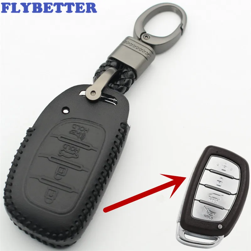 Брелок FLYBETTER из натуральной кожи, 4 кнопки, умный чехол для ключей, чехол для hyundai IX25/IX35/Elantra/Sonata/I40, автомобильный Стайлинг(B) L278