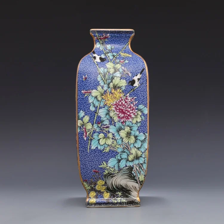 Qing Dynasty Yong Zheng Year Mark Enamel Blue Square Flower And